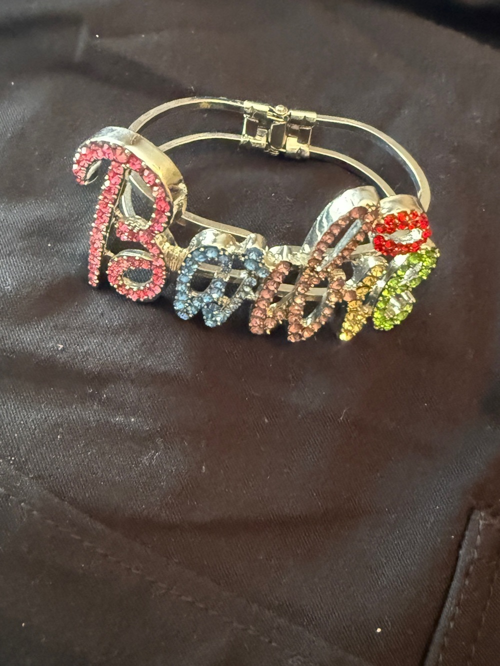 Multicolor Crystal Name Bangle Bracelet - 'Barbie' Sparkle